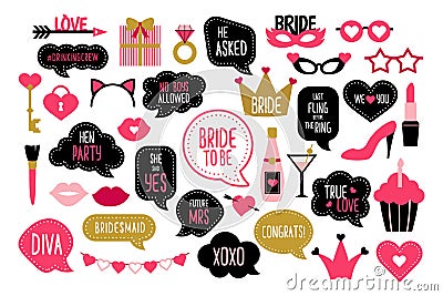 Set of hen party photo booth props Vector Illustration