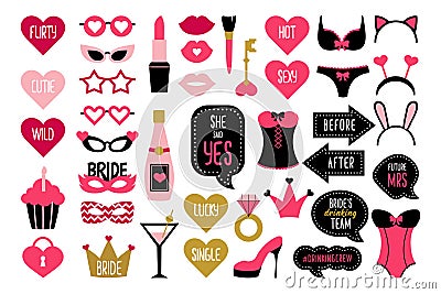 Set of hen party photo booth props Vector Illustration