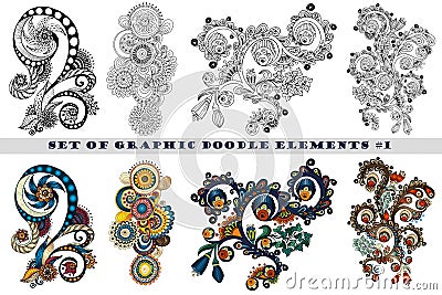 Set of Henna Paisley Mehndi Doodle Element. Stock Photo