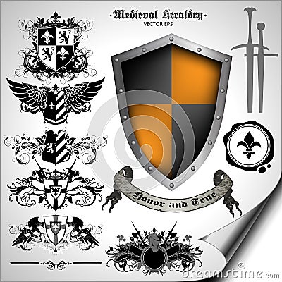 Set of heraldic elements Vector Illustration