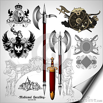 Set of heraldic elements Vector Illustration