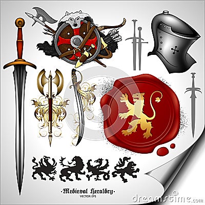 Set of heraldic elements Vector Illustration