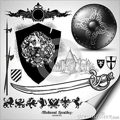 Set of heraldic elements Vector Illustration