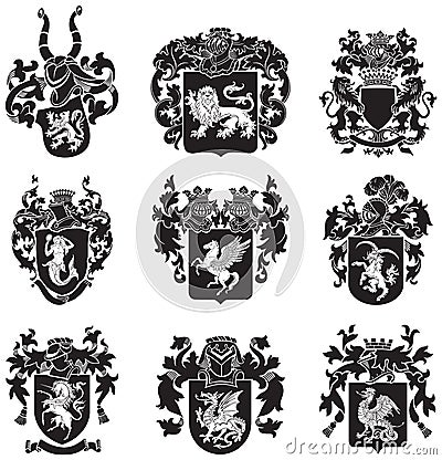 Set of heraldic silhouettes No4 Vector Illustration