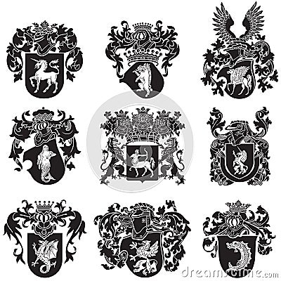 Set of heraldic silhouettes No5 Vector Illustration