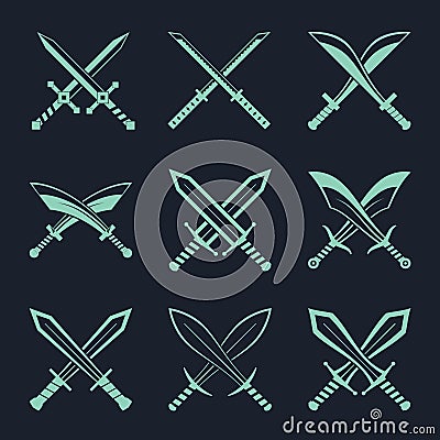 Set of heraldic swords and sabres for heraldry design vector Vector Illustration