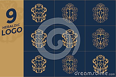 Set of Heraldry Logo Design Template Stock Photo