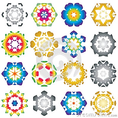 Set of 16 Hexagon star icon colorful Vector Illustration