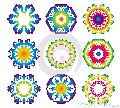 Set of 9 Hexagon star icons Vector Illustration