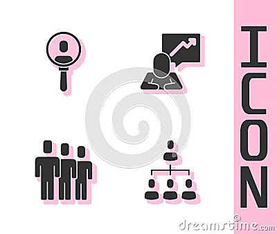 Set Hierarchy organogram chart, Search people, Users group and Team leader icon. Vector Vector Illustration