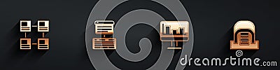 Set Hierarchy organogram chart, Server, Data, Web Hosting, Monitor with graph and Hangar servers icon with long shadow Stock Photo