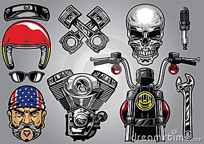Set of high detailed motorcycle element Vector Illustration