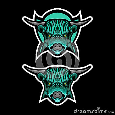 Green Highland cattle Vector mascot Vector Illustration
