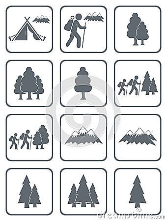 Set of Hiking and Natural areas icons Vector Illustration