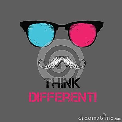 Set of hippie glasses, mustache, tie. Think different. Vector illustration Vector Illustration