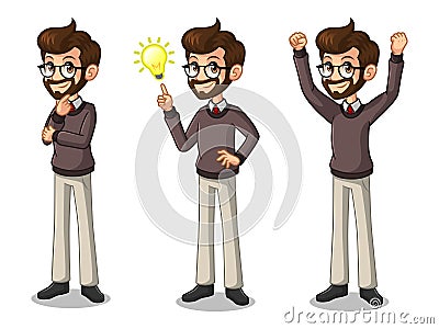 Set of hipster businessman getting ideas gesture Vector Illustration