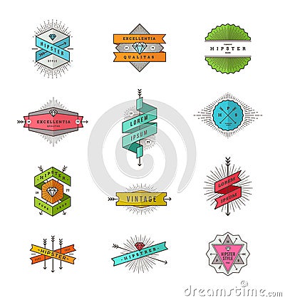 Set of hipster line signs and emblems Vector Illustration