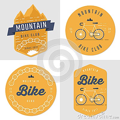 Set of hipster logo, badges, banners, emblem design for mountain bike club. linear and flat style. Vector Illustration