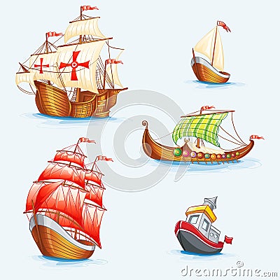 Set of historical ships Vector Illustration