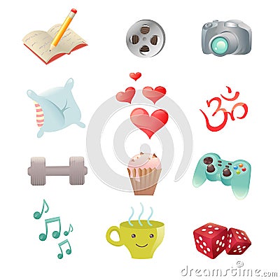 Set of hobby icons showing pastime activities Stock Photo