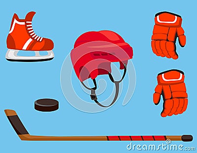 Set of hockey accessories. Vector Illustration