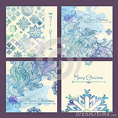 Set of holiday Christmas cards Vector Illustration