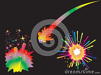 Set of holiday fireworks Vector Illustration