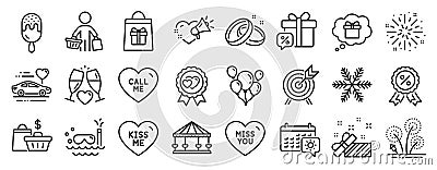 Set of Holidays icons, such as Fireworks, Ice cream, Sale gift. Vector Vector Illustration