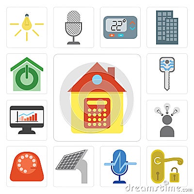 Set of Home, Handle, Voice control, Panel, Dial, Smart, Dashboard, Smart key, home, editable icon pack Vector Illustration