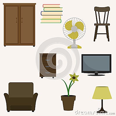 Set of home interior items. Vector Illustration