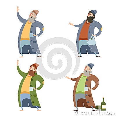 Set of homeless people Vector Illustration