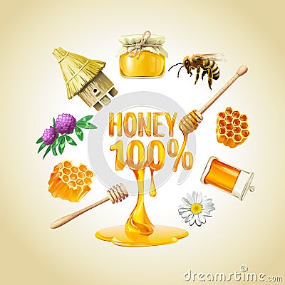 Set of honey icons. Stock Photo