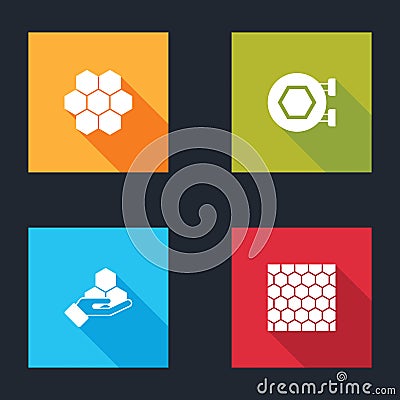 Set Honeycomb, Hanging sign with honeycomb, and hand and icon. Vector Vector Illustration