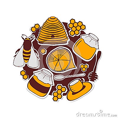 Set of honeycombs, beehive, bee, Vector Illustration