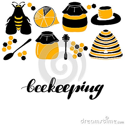 Set of honeycombs, beehive, bee, Vector Illustration