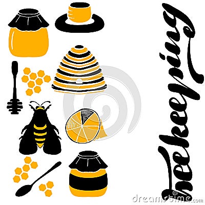 Set of honeycombs, beehive, bee, Vector Illustration