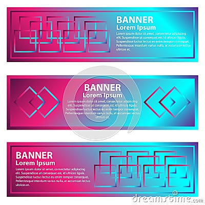 Set of horizontal abstract gradient banners Vector Illustration