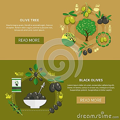 Olive Tree Horizontal Banners Vector Illustration