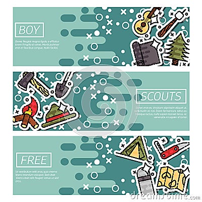 Set of Horizontal Banners about boy scouts Vector Illustration