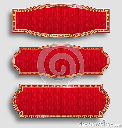 Set of Horizontal Banners chinese style design. Geometric ornate shapes, red and gold Vector Illustration