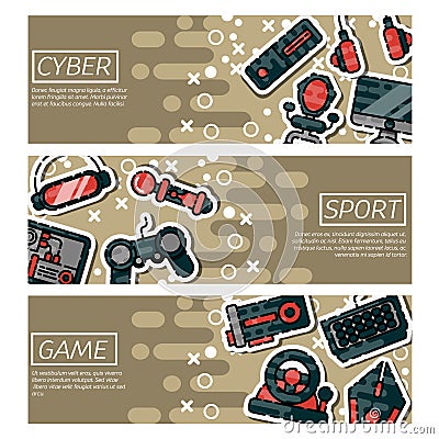 Set of Horizontal Banners about cybersport Vector Illustration