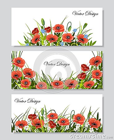 Set of horizontal banners with flowers Vector Illustration