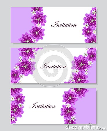 Set of horizontal banners with flowers Vector Illustration