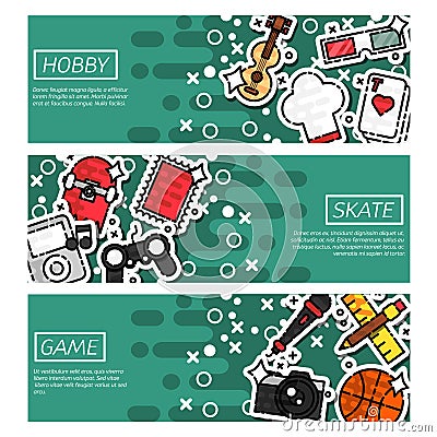 Set of Horizontal Banners about hobby Vector Illustration