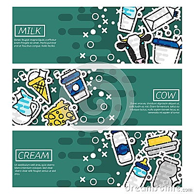 Set of Horizontal Banners about milk Vector Illustration