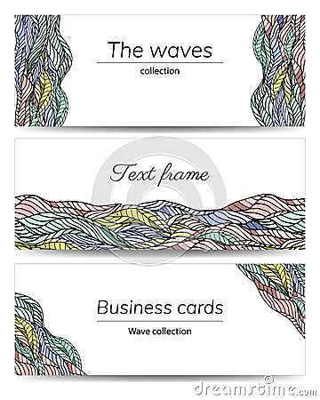 Set of horizontal banners with multicolor waves for text. Vector illustration for poster design Vector Illustration