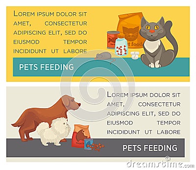 Set of horizontal banners. Pet care. Vet clinic. Flat design. Vector Illustration