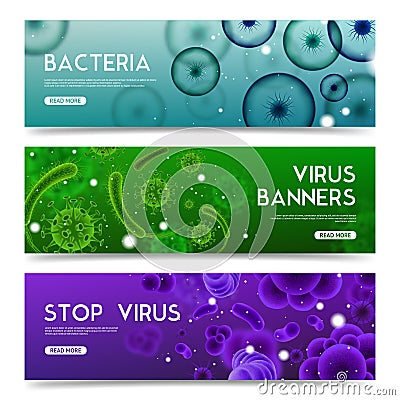 Realistic Viruses Horizontal Banners Set Vector Illustration