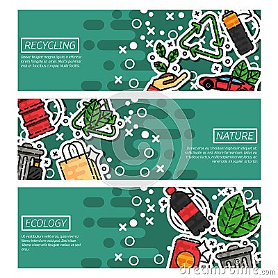 Set of Horizontal Banners about recycling Vector Illustration