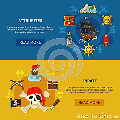 Pirate Horizontal Banners Vector Illustration